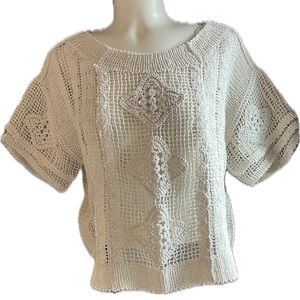 DEX Beautiful Boxy New Cream Knitted with open weave cover up top.